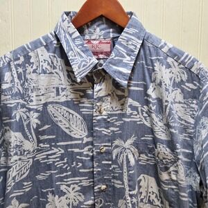 RJC Shirt Mens 2XL Blue Hawaiian Scenic Print Short Sleeve Button Front Hawaii